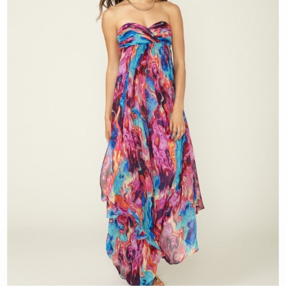 Laundry by Shelli Segal Multicolor Maxi Silk Floor Length Evening Dress